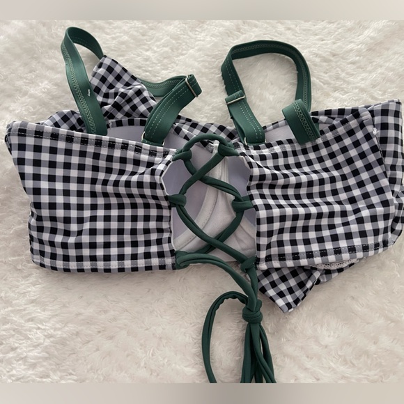 Women’s Olive Green Push Up Gingham Bikini Swimsuit - Picture 3 of 4